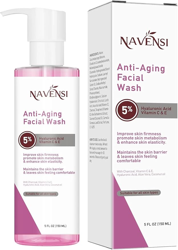 Navensi Anti Aging Face Wash 150ml | Hyaluronic Acid, Manuka Honey, Charcoal & Aloe Vera Facial Wash For Women & Men | Deep Cleansing, Hydrating Facial Cleanser For Smooth, Youthful Skin