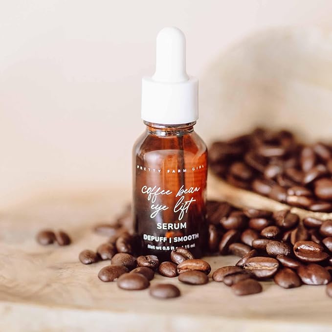 Pretty Farm Girl Coffee Bean Eye Serum – Depuffing & Smoothing Formula with Organic Extract – Lightweight Hydrating Dropper Serum for Dark Circles & All Skin Types - 0.5 oz