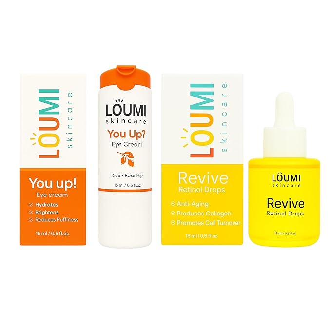 LOUMI Skincare Rested and Revived Bundle | Nighttime Retinol Serum & Hydrating Eye Cream Duo | Smooth Texture & Refresh Tired Looking Eyes | HPR Retinoid, Rice, Soy & Rosehip | Vegan, Cruelty-Free