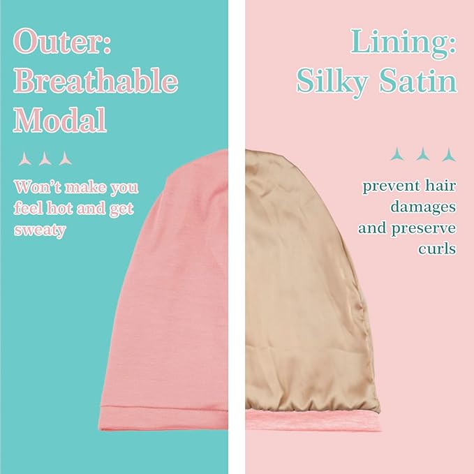 2 Pcs Adjustable Silk Satin Bonnets for Women & Men, Night Cap, Silk Lined Slouchy with Adjustable Strap, Curly Hair Head Scarf