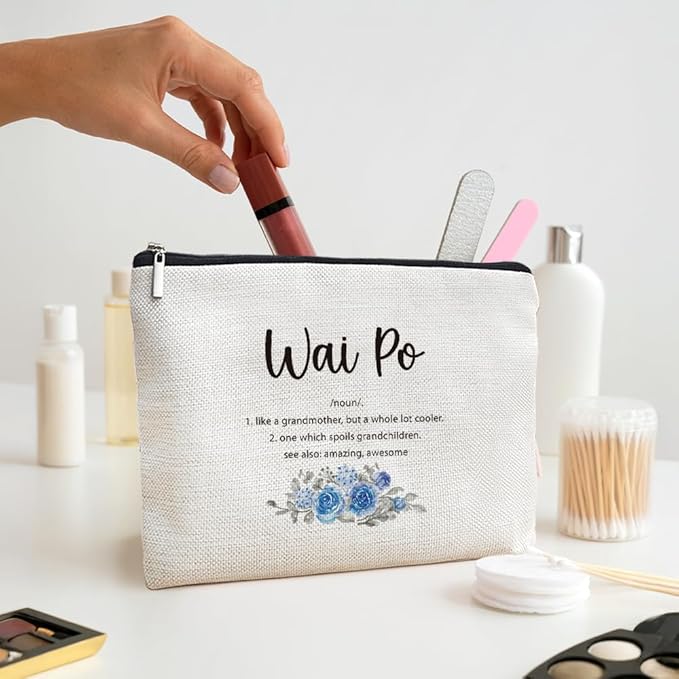 MOTERMATE Wai Po Gifts Makeup Bag, Best Wai Po Gifts for Christmas from Grandkids Cosmetic Bag for Women, Grandma Gift from Granddaughter Grandson Toiletry Bags Zipper Makeup Pouch