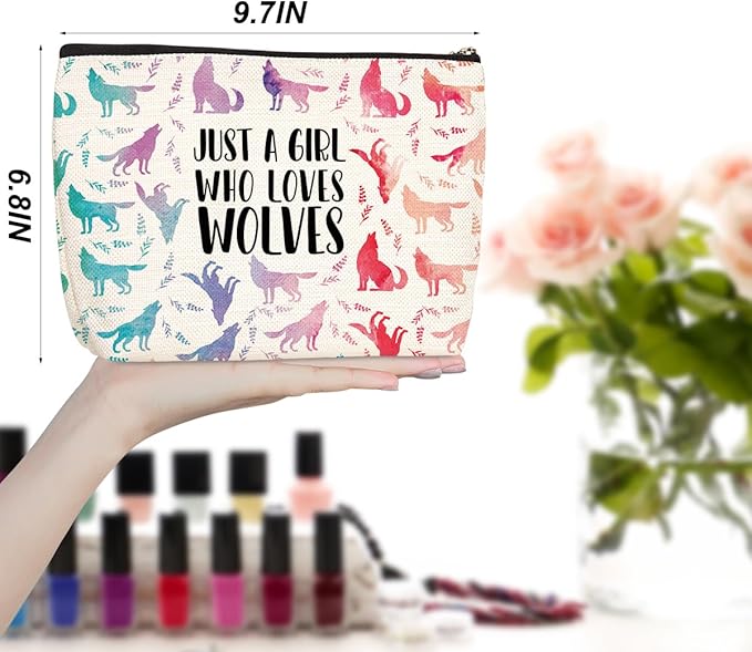 Jealance Cute Watercolor Wolf Makeup Bag Wolf Gifts Cosmetic Travel Bag Wolfs Party Favors Stuff Decor for Wolf Lovers Breeder Women Girls Sister Best Friend Funny Skincare Bags for Christmas Birthday