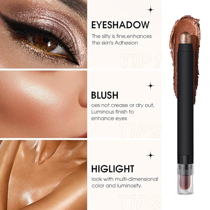 Shimmer Eyeshadow Stick –Soft Bronze Dual-Ended Creamy Pearl Eye Shadow Pencil with Built-In Smudger, Waterproof Long-Lasting High Pigment Eye Makeup for Smooth Glide 06#