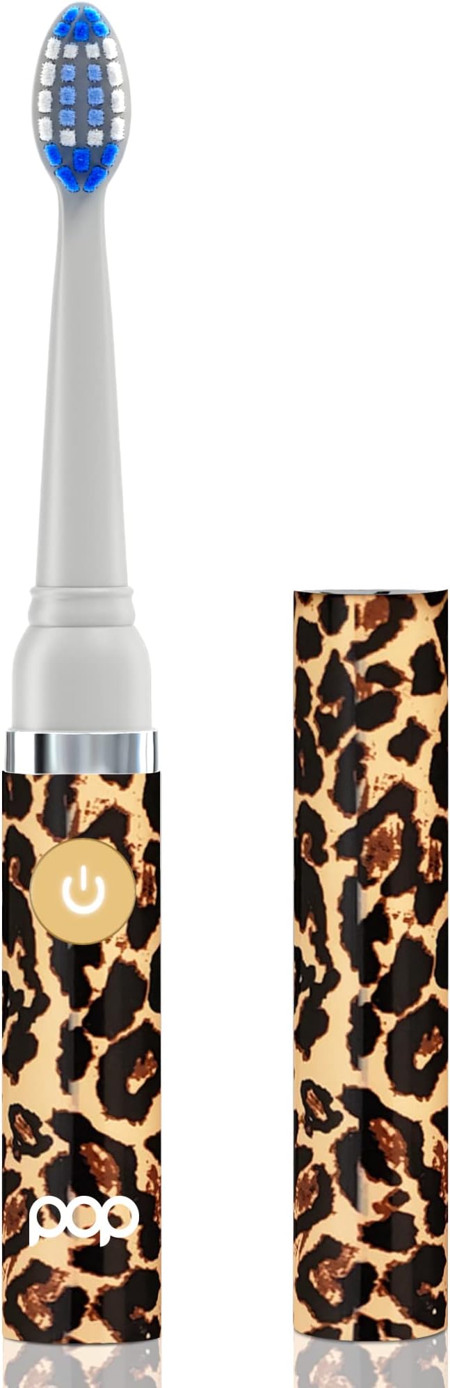 Pop Sonic Electric Toothbrush (Leopard) - Travel Toothbrushes w/AAA Battery | Kids Electric Toothbrushes with 2 Speed & 15,000-30,000 Strokes/Minute, Dupont Nylon Bristles