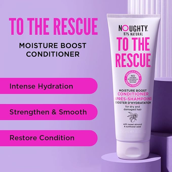 Noughty 97% Natural To The Rescue Moisture Boost Conditioner, to Gently Cleanse and Replenish Lost Moisture with Sweet Almond and Sunflower Seed, Sulfate Free Vegan Haircare 8.4fl.oz