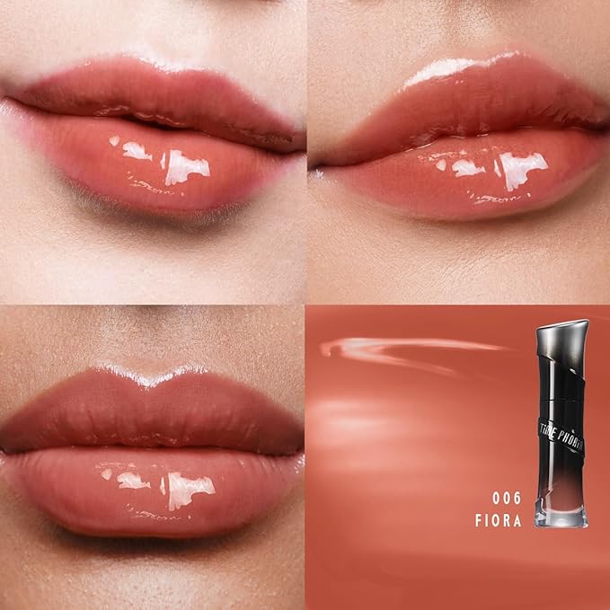 Lunara Frost 3D Lip Gloss, 006 Fiora - Light Brown, High-Shine Glossy Finish, Juicy Pigment Lip Gloss with 3D Plumping Effect, 24H Hydration with Hyaluronic Acid, Non-Sticky Cushiony Gel