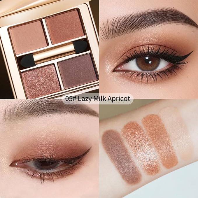 Warm Rosy Brown Eyeshadow Palette, 4-Shade Neutral Nude Matte & Shimmer Eye Makeup for Soft Glam & Romantic Rose Looks — Enhances Brown, Hazel & Green Eyes, High Pigment Long-Lasting Blendable Formula