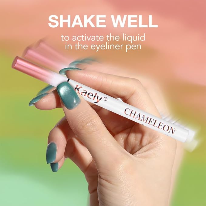 Kaely Chameleon Liquid Eyeliner, Glitter Metallic Chrome Eyeliner Liquid, Multichrome Eye Liner Waterproof Smudge Proof, High-Pigmented Makeup Looks, Quick-Drying, Cruelty-free, 01 Flare