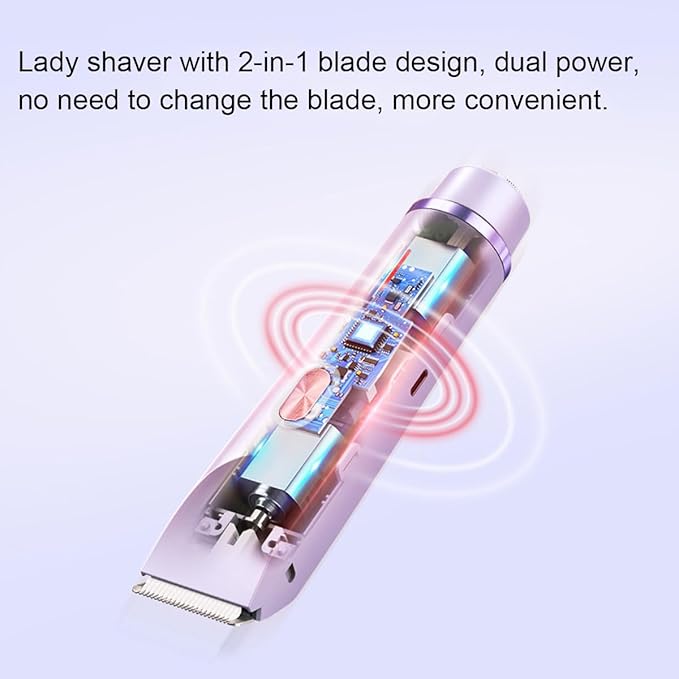 2 in 1 Bikini Trimmer for Women, Rechargeable Electric Razors for Women, Wet/Dry Use Lady Electric Shaver for Bikini Face Lip Underarm Legs Pubic Hair