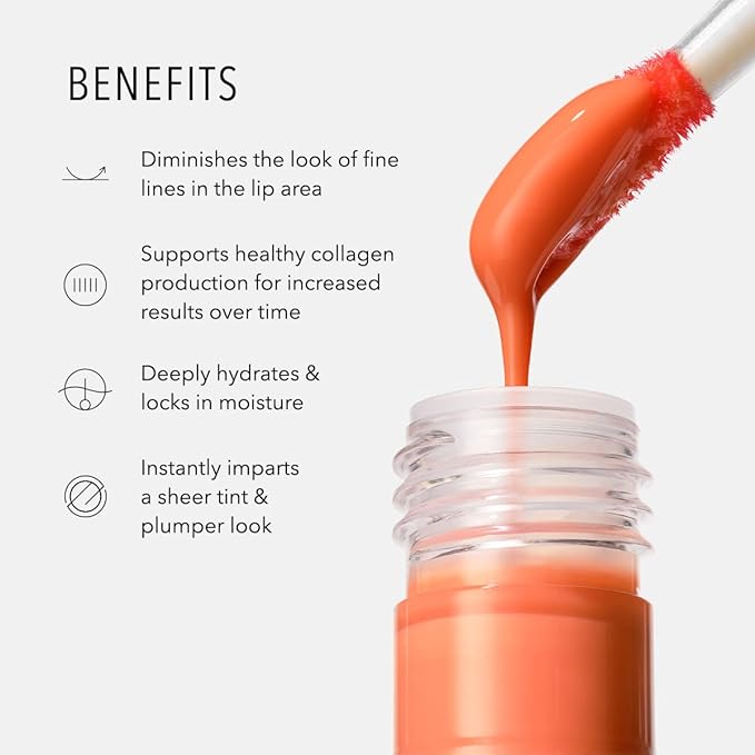HydroPeptide Perfecting Gloss, Lip Plumping Gloss & Hydrating Treatment, Volumizing Collagen-Boosting Enhancer with Hyaluronic Acid & Peptides, Beach Blush, 0.13 Ounce