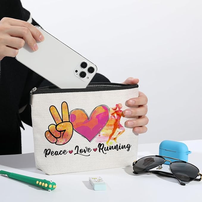 Running Gifts Women Running Makeup Bag Graduation Mothers Day Birthday Cross Country Running Gifts Runner Gifts for Women Female Sports Gym Lover Coach Marathon Lovers Daughter Sister Cosmetic Bag