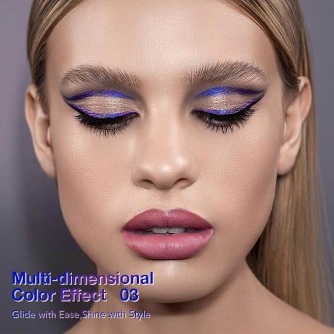 Kaely Chameleon Liquid Eyeliner, Glitter Metallic Chrome Eyeliner Liquid, Multichrome Eye Liner Waterproof Smudge Proof, High-Pigmented Makeup Looks, Quick-Drying, Cruelty-free, 03 Blue