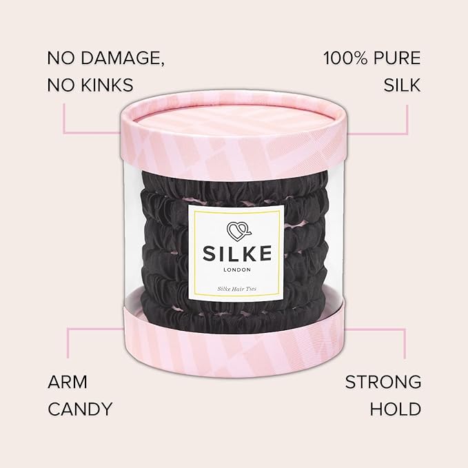 SILKE Hair Ties - Cleopatra | 100% Luxurious Silk Scrunchies (6 Pack) | Gentle on Hair, All Hold, No Damage | Ideal for All Hair Types & Styles