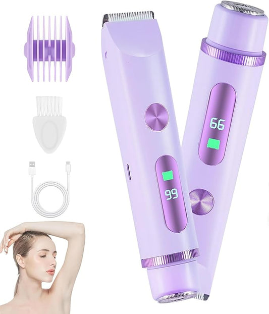 Electric Shaver for Women, 2 in 1 Bikini Trimmer for Women, Rechargeable Electric Razors, IPX7 Waterproof Wet/Dry Body Hair Trimmer for Underarm Leg Arm Body
