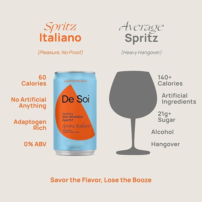 De Soi Haute Spritz Set Mocktails NA Drinks 12 pack - Adaptogen Drink, Sparkling Drink with Calming Botanicals, Mocktail Drinks, Gluten Free, No Artificial Flavors - Haute Margarita + Spritz Italiano)