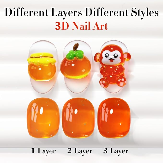 Double Rhythm 0.5 Oz Jelly Gel Polish Same Color Same Bottle Sheer Neutral Natural Light Milky Pastel 15ML Translucent Polish Art DIY at Home (Orange-A1635)