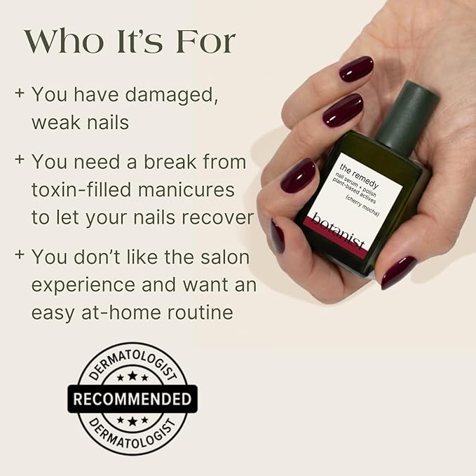 Botanist Nail Rescue Kit | Nail Strengthening Polish + Growth Serum | Grow and Strengthen Damaged Nails | Non-Toxic, 84% Plant Based, 21-Free & Vegan (Cherry Mocha)