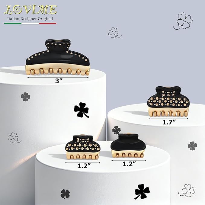 1.2" Mini Claw Clips for Women Girls - Minimalist Double-Layer 18K Gold Painted Hair Clips for Thin Short Hair, Small Non-Slip Luxury Hair Accessories for Daily Face Wash & Makeup,Black