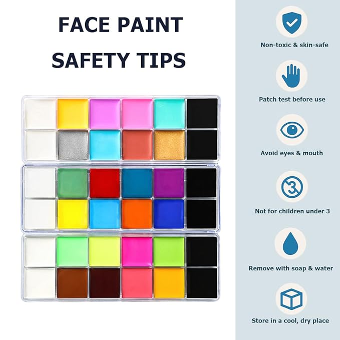 Face Body Paint Oil Palette - Professional Safe Non Toxic Halloween Makeup Painting Kit, Flash Colors for Party, Cosplay, SFX, Tattoo, Fancy Dress & Stage Makeup