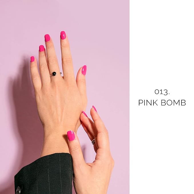 NAILOG Semi Cured Gel Nail Strips│20pcs Extra Long Nail Polish Strips│Nail Stickers with Glossy Gel Finishing│Pink Bomb