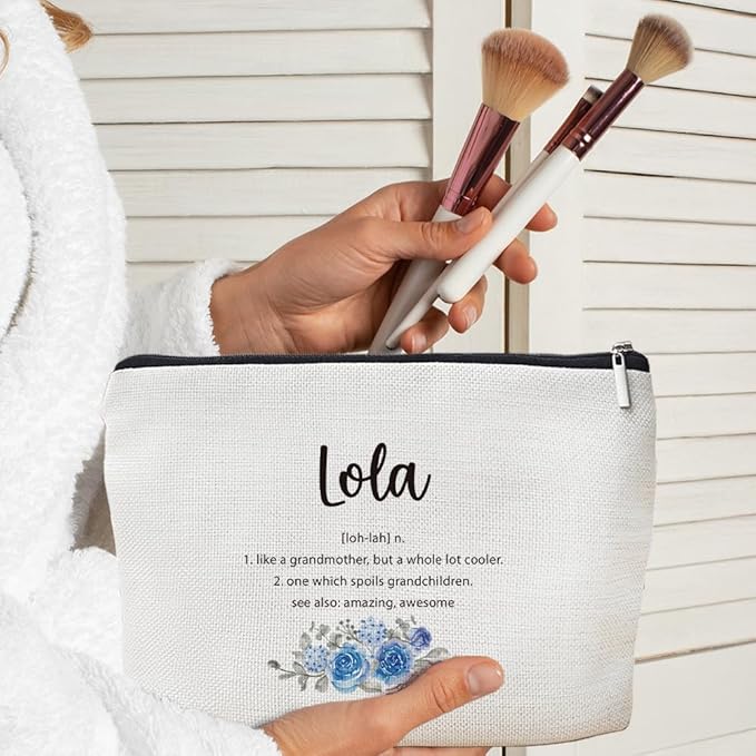 MOTERMATE Lola Gifts Makeup Bag, Best Lola Gifts for Christmas from Grandkids Cosmetic Bag for Women, Grandma Gift from Granddaughter Grandson Toiletry Bags Zipper Makeup Pouch