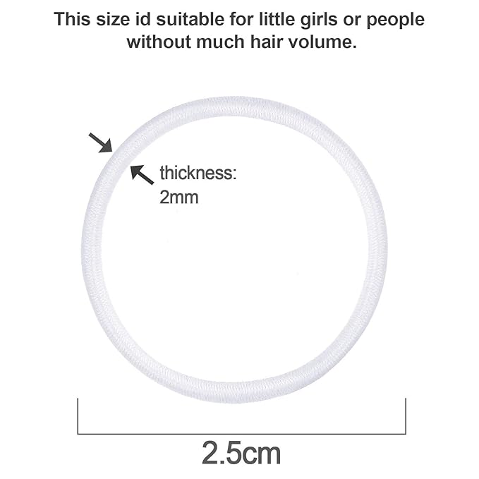 TecUnite 200 Pcs 1inch Colorful Rubber Elastic Hair Ties Small Bulk for Women Mini Ponytail Holders Rainbow Hairbands Metal Free Bands(White)