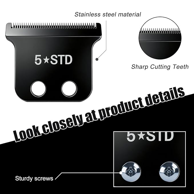 Replacement Blades for Wahl Detailer, 5 Star Hero, Razor Edger, and G Whiz trimmers,Black 2 Pack