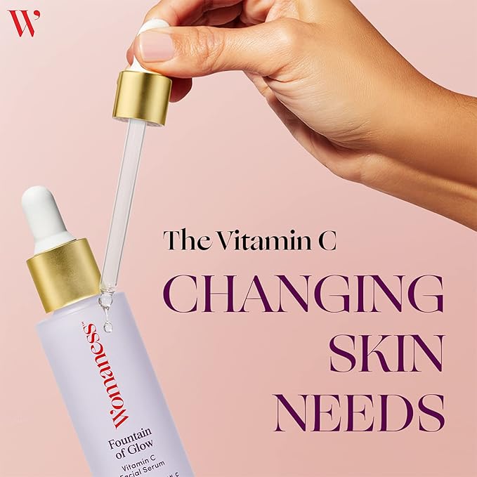 Womaness Fountain of Glow - Vitamin C Face Serum, Brightening Glow Serum with 8% Vitamin C & Plant-Derived Squalane Oil, Antioxidant Serum for Even Skin Tone, Menopause & Perimenopause Care - 30ml
