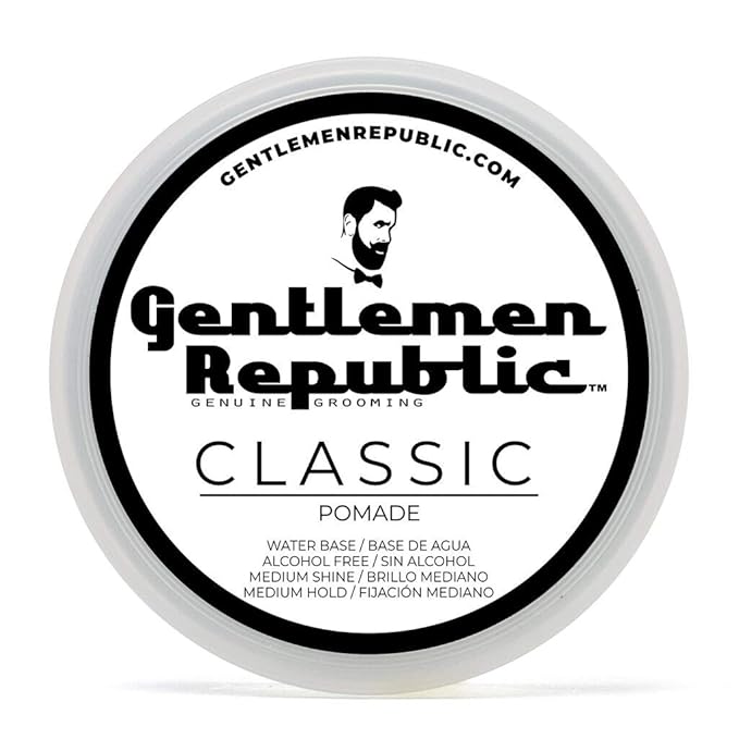 Gentlemen Republic Classic Pomade for Men - Water Based Pomade for Medium Hold & Shine, Premium Mens Hair Styling Products with No Beeswax - Ideal for Classic Styles, 4oz