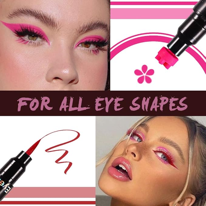 evpct Colored Winged Eyeliners Stamp 4 in 1 Stars Flowers Hearts Moon Face Makeup Stamp Set Eye Liners for Women Waterproof Purple Blue Red Pink Liquid Eyeliner Colorful Set Wingliner Shapes
