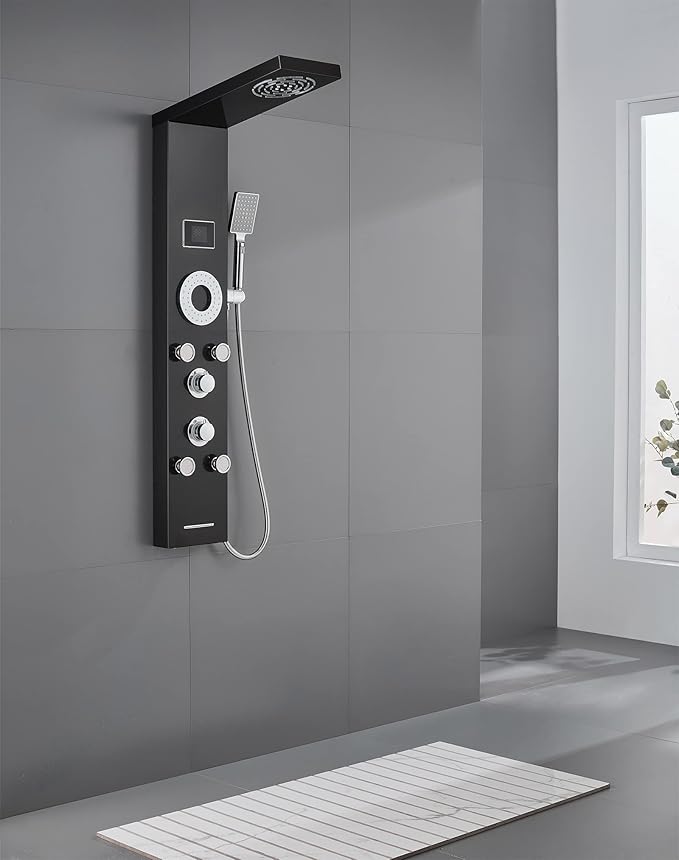 TSIBOMU LED Shower Panel Tower System, 304 Stainless Steel Bathroom Shower Tower with 3 Body Massage Jets, Shower Column Wall Mounted