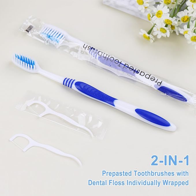 200 Prepasted Disposable Toothbrushes with Dental Floss Individually Wrapped Pre Pasted Toothbrushes Soft Bristle Travel Tooth Brush Single Use Wrapped for Hotel, Camping, Travel, Homeless
