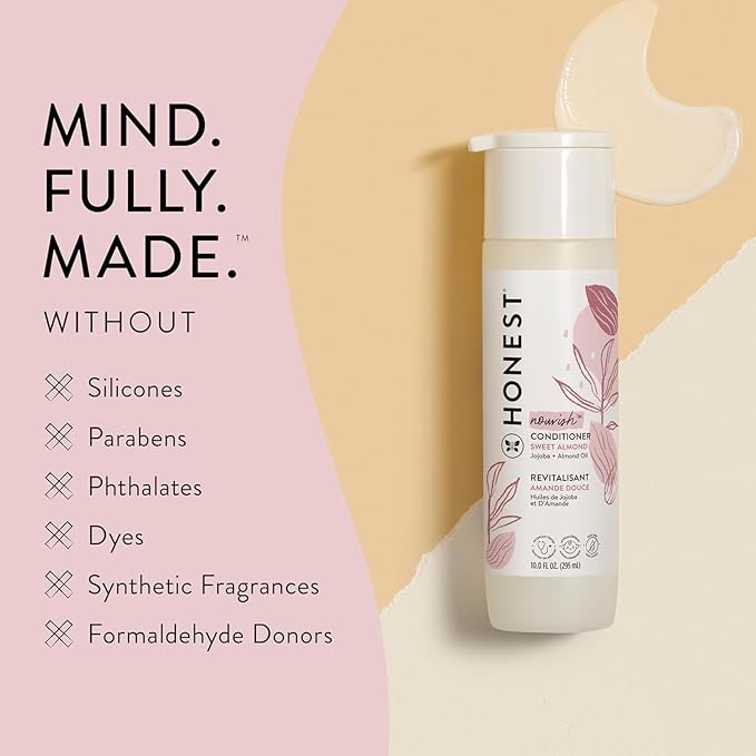 The Honest Company Silicone-Free Conditioner, Gentle for Baby, Naturally Derived, Tear Free, Hypoallergenic, Sweet Almond Nourish, 10 fl oz