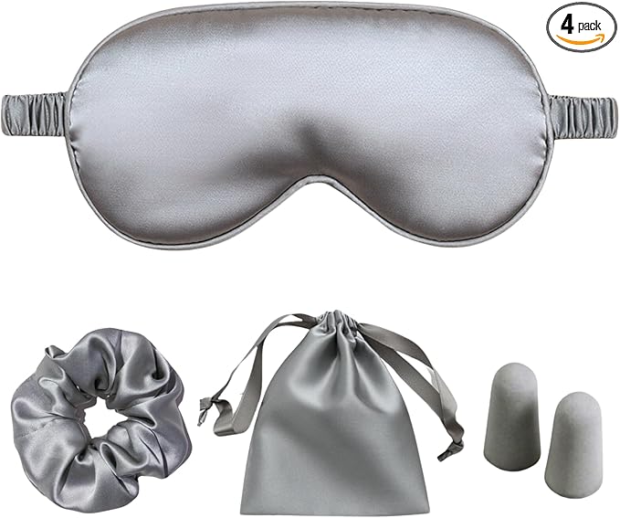LCBD Silk Satin Sleeping Eye Mask, Silvergrey Sleep Eye Mask Night Blindfold for Women and Men, Soft Breathable Blackout Eyeshade Eye Cover for Travel, Wedding Bridesmaid Gift