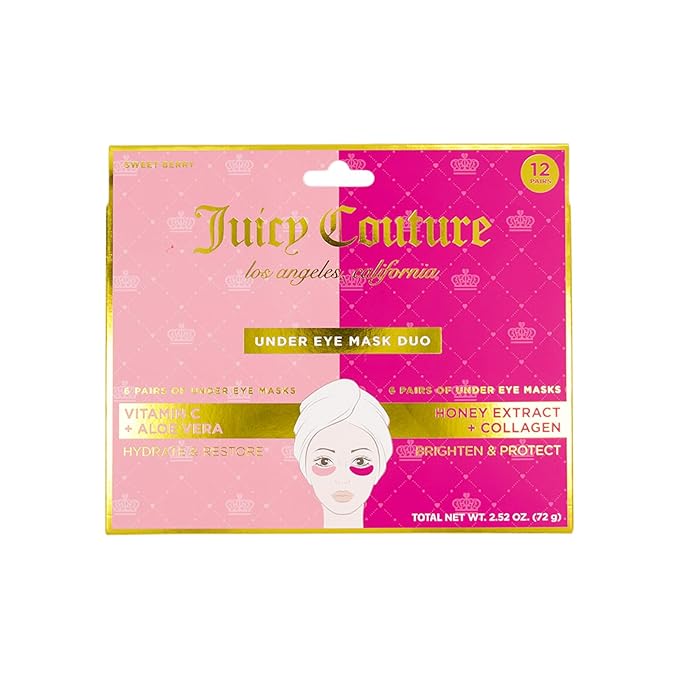 Juicy Couture Hydrogel Undereye Mask Duo, 6 Vitamin C + Aloe Vera Masks to Hydrate & Restore, 6 Honey Extract + Collagen to Brighten & Protect