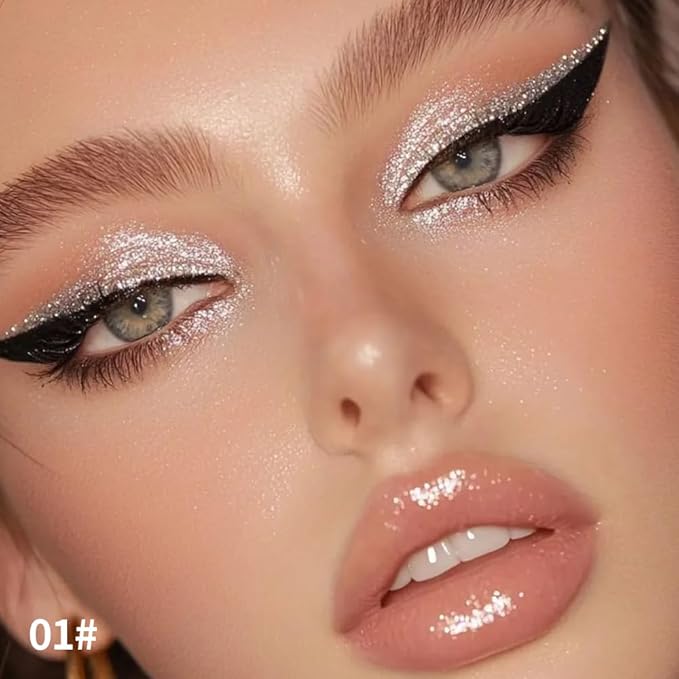 Shimmer Eyeshadow Stick –Pearl White Dual-Ended Creamy Pearl Eye Shadow Pencil with Built-In Smudger, Waterproof Long-Lasting High Pigment Eye Makeup for Smooth Glide 01#