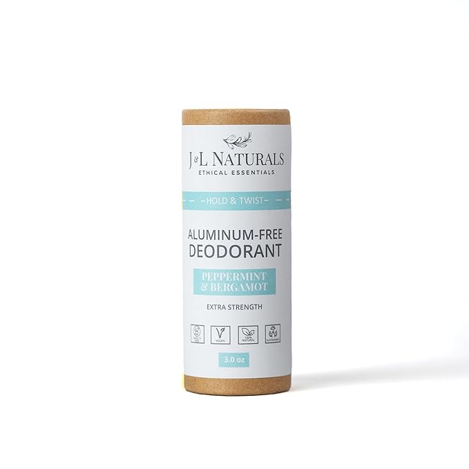J&L Naturals Aluminum Free Deodorant for Men & Women | 100% Natural Ingredients With Coconut Oil, Shea Butter, & Essential Oils | Sustainable, Eco-Friendly (Peppermint & Bergamot, 3.0 Oz (Single))