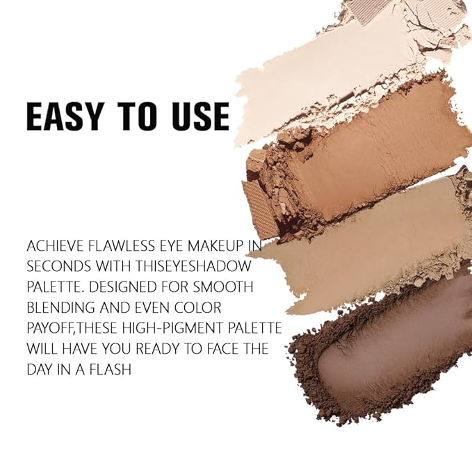 Powder Eyeshadow Quad, Beige Nude Taupe Brown Matte Eye Shadow Palette Makeup, Neutral Vegan Shimmer Quads Eye Shadow Palette for Older Women Pigmented Waterproof, paleta de sombras de ojos, 15
