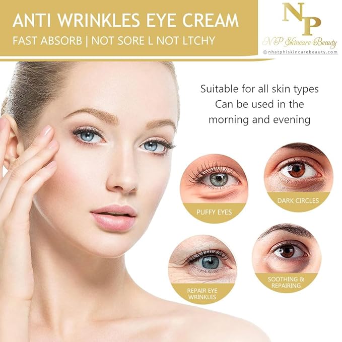 NP Skincare Beauty Anti-Wrinkles Eye Cream - Fast Absorbing, Natural Ingredients for Dark Circles, Puffy Eyes, and Wrinkle Reduction, 30 grams