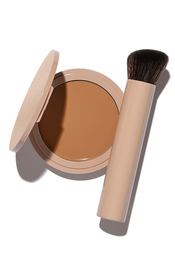 No Makeup Makeup Foundation + Brush Duo, Cream-Balm Formula Conceals, Corrects and Camouflages with Skin-Tone Adaptive Flexshade Technology, Buildable, Long-Lasting, Cruelty-Free, Vegan, Tan