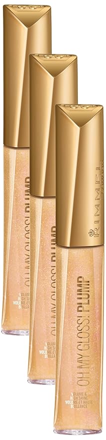 Rimmel Stay Plumped Lip Gloss, 801 Angel Shimmer, Pack of 3