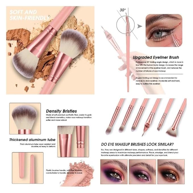 KUORYZAL Pink Makeup Brushes Set Professional 56Pcs with Case Premium Synthetic for Foundation Concealer Blush Eyeshadow Powder Contour Makeup Brush Kit Face Eye Make up Brushes & Tools
