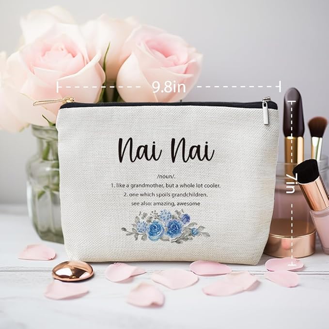 MOTERMATE Nai Nai Gifts Makeup Bag, Best Nai Nai Gifts for Christmas from Grandkids Cosmetic Bag for Women, Grandma Gift from Granddaughter Grandson Toiletry Bags Zipper Makeup Pouch