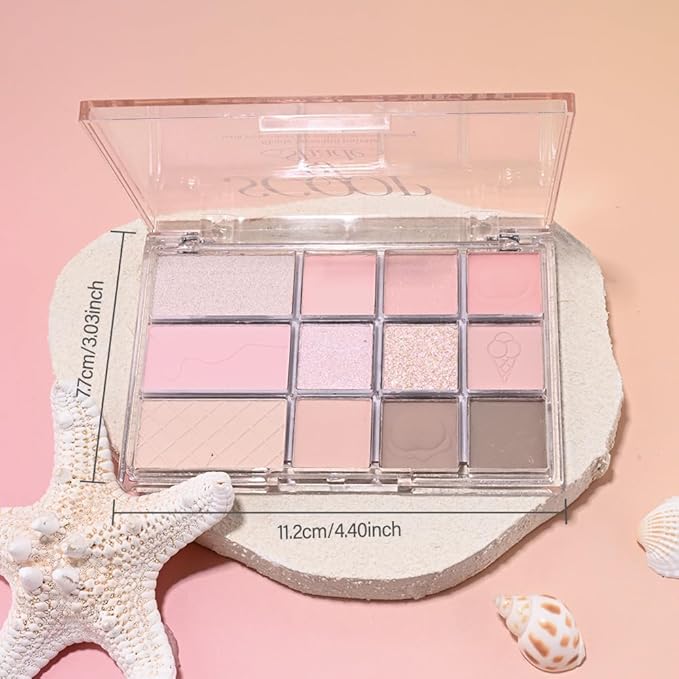 SUAKE Nude Pink Eyeshadow Palette, Matte & Shimmer, High Pigmented 12 Colors Brown Purple Eye Shadow Primers for Eye Makeup, Korean Powder Palet de sombras de ojos (03# Ice Cream)