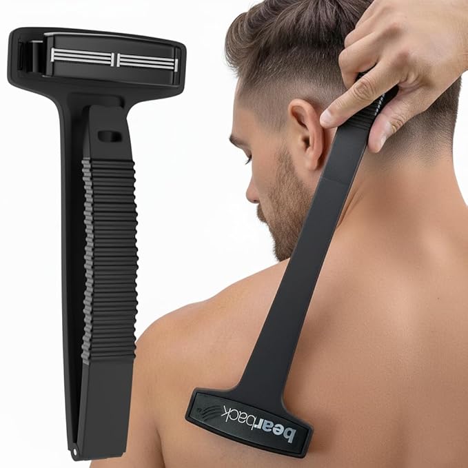 Bearback Back Shaver for Men – DIY Razor with Pivoting Triple Blades & Folding Handle – Wet or Dry Back & Body Hair Removal