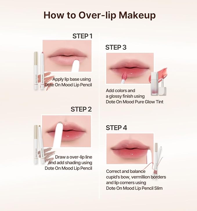 Heart Percent Dote On Mood Lip Pencil Slim, Defines and Fills Creamy Lip Liner Retractable Lipstick Pencil with Built-In Sharpener, B1. Rose Brown