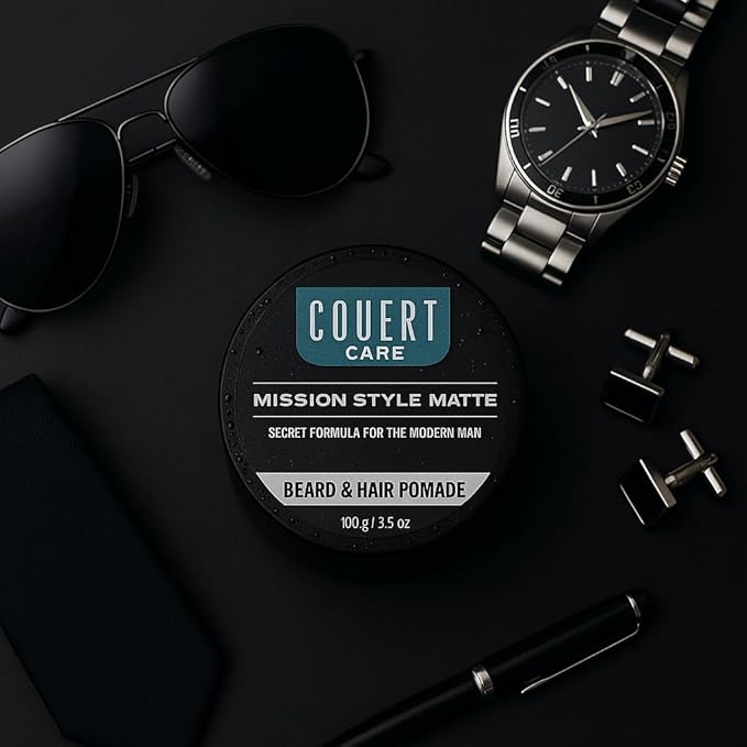 Covert Care Mission Style Matte Pomade for Beard & Hair – Infused with Barley Protein, Natural Matte Finish
