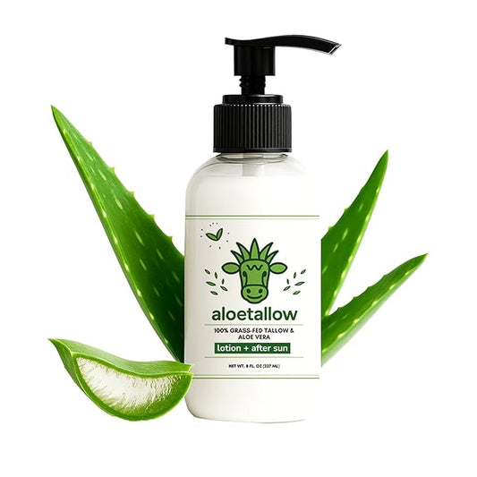 AloeTallow Daily Body Lotion for Dry & Sensitive Skin – Grass Fed Tallow & Aloe Vera Moisturizer for Face & Body – Non-Toxic, Deep Hydration, After Sun Care