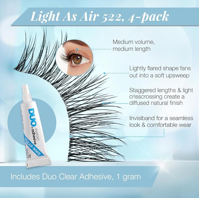 Ardell Light as Air 522 Lashes - Ultra Lightweight False Eyelashes, Comfortable Fit, 4 Pairs Pack