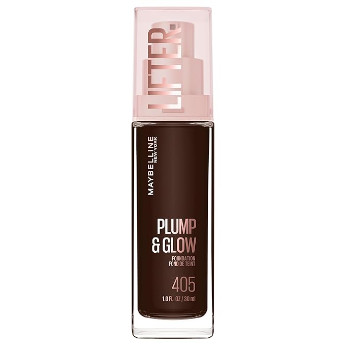 Maybelline Lifter Plump & Glow Foundation, Liquid Foundation with 2% Niacinamide + Hyaluronic Acid, Plumping and Brightening Face Makeup, 405, 1 Count